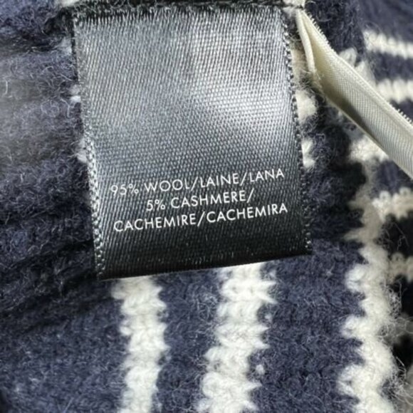 Ann Taylor Striped Wool Cashmere Sweater Size L Navy Blue Off White - Picture 11 of 12